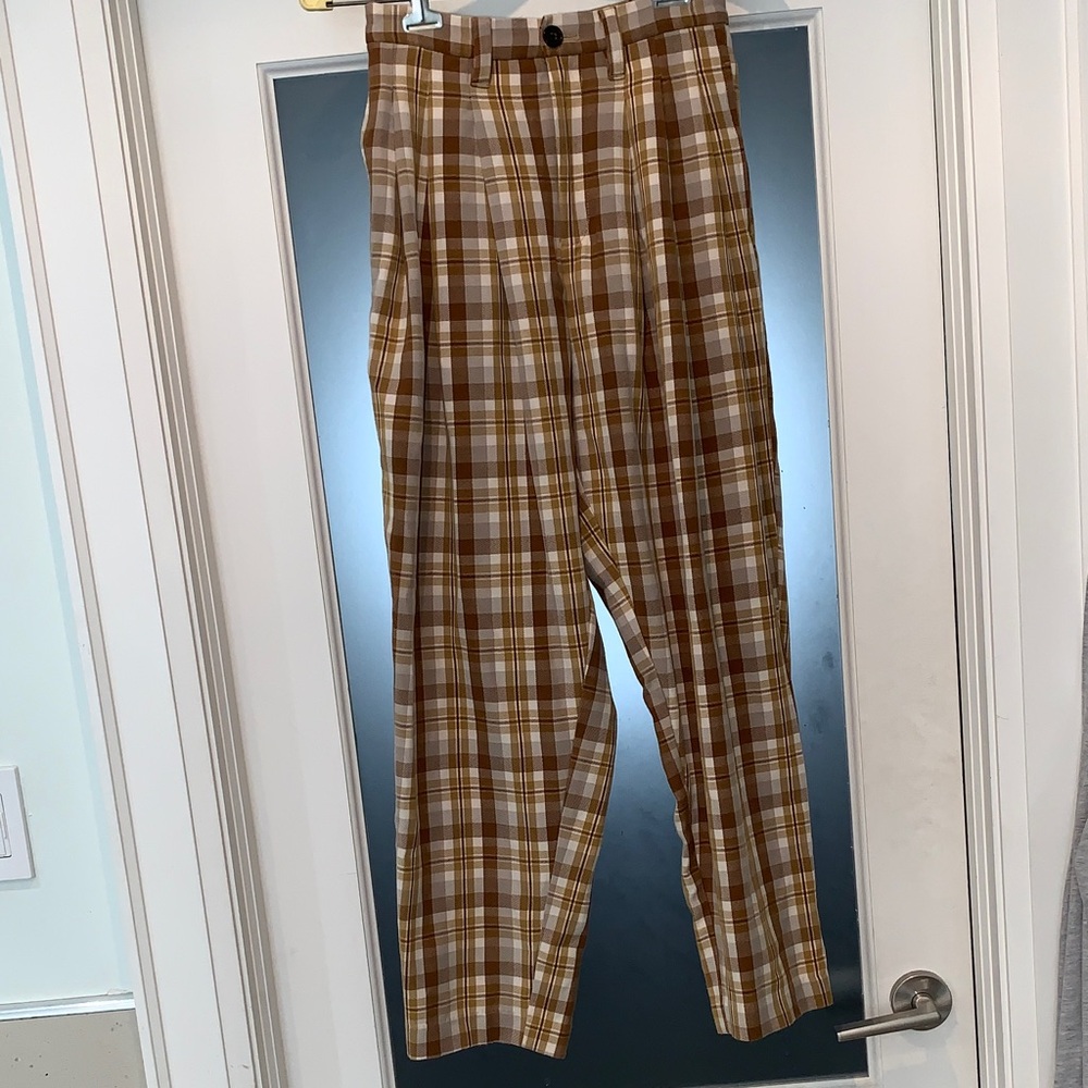 Twik Women's plaid Pants in Tan and White